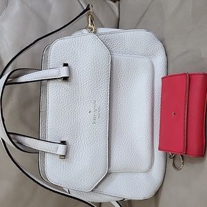Kate Spade White Leather Shoulder Bag & Coral Wallet Preowned